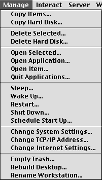 Apple Network Assistant's Manage menu