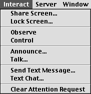 Apple Network Assistant's Interact menu