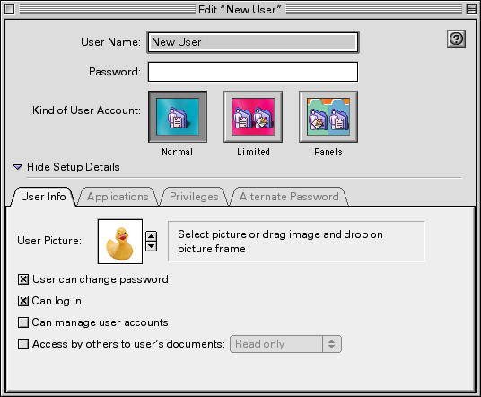 setting up a new user in Mac OS 9