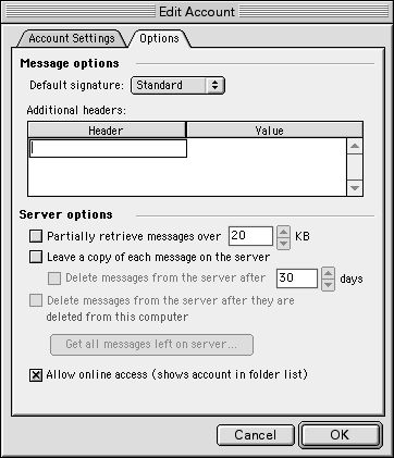 Options in Outlook Express 5