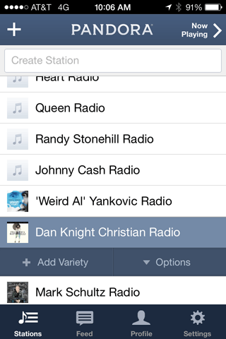 Pandora playlists and options