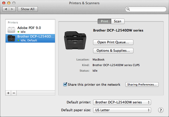 Share this printer on the network enabled