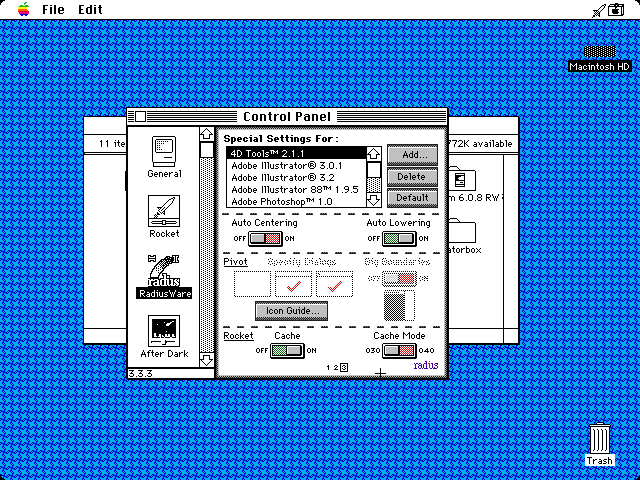 Radius RocketWare control panel in System 6