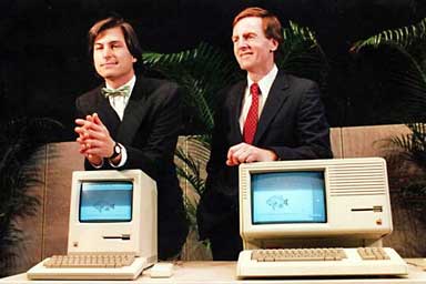 Steve Jobs and John Sculley introduce Macintosh and Macintosh XL