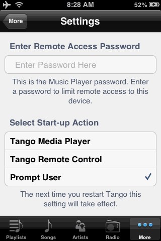 Tango Remote password screen
