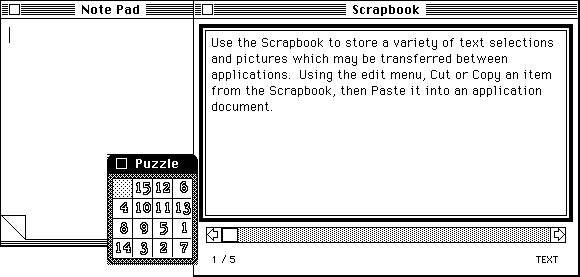 Notepad, Scrapbook, and Puzzle in System 1.0