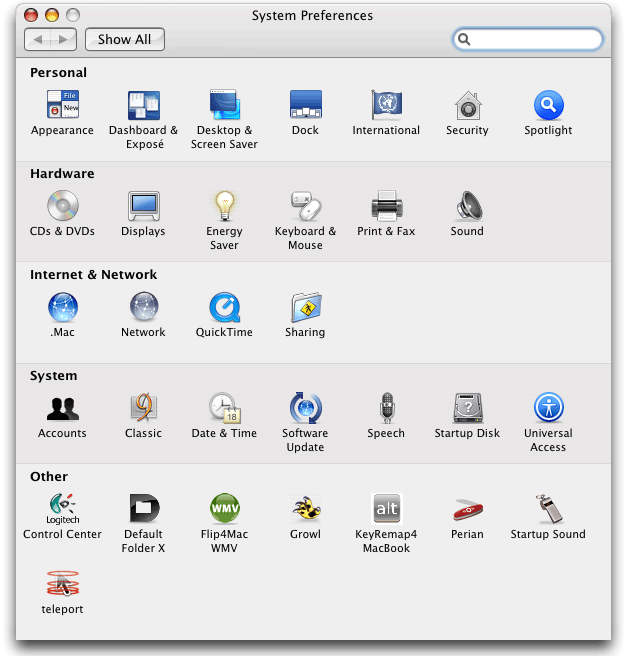 System Preferences in OS X 10.4 Tiger