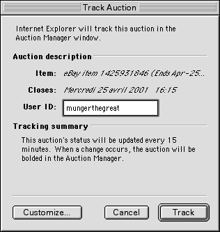 IE's Auction Tracker