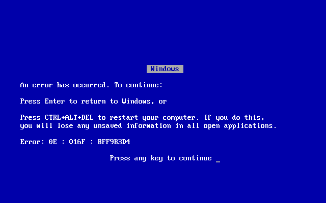 Windows 9x Blue Screen of Death (BSOD)