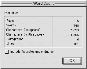 Word Count in MIcrosoft Word