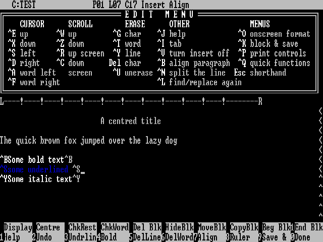 WordStar screen shot