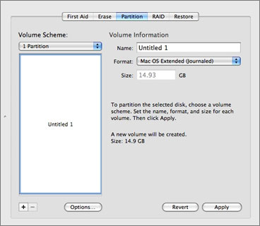 Partition tab in Disk Utility
