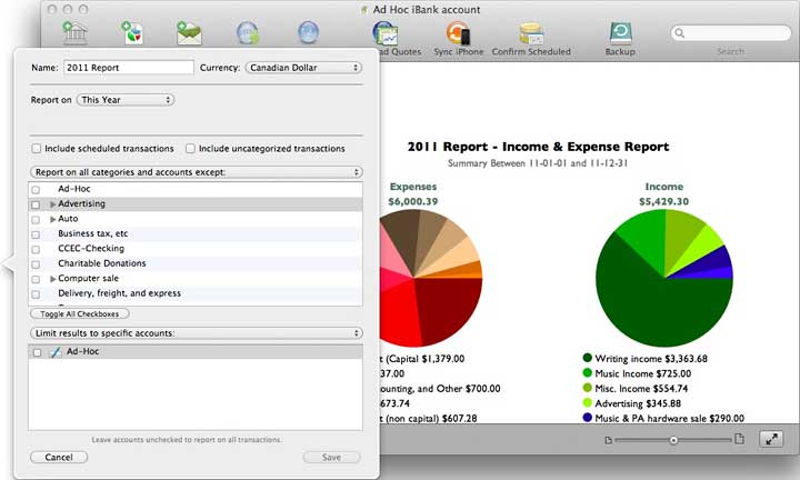 iBank allows creation of simple reports