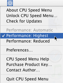 CPU Speed Menu