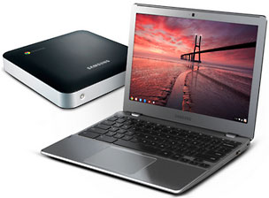Samsung Series 5 Chromebook laptop and Samsung Series 3 Chromebox desktop