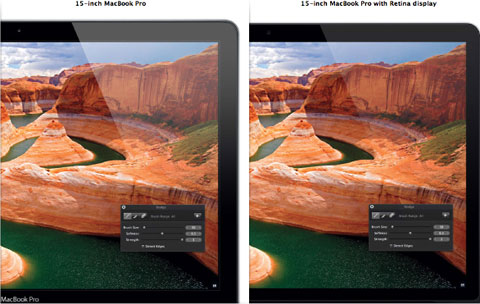 Regular MacBook Pro and Retina MacBook Pro screens compared