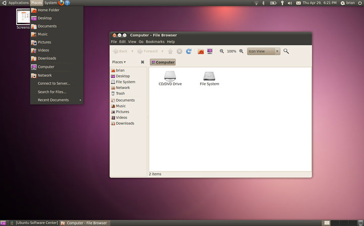The File Browser in Ubuntu 10.04