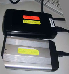 External FireWire and USB enclosures for notebook drives