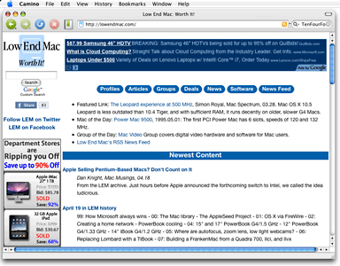 Camino has a clean interface without huge icons or toolbars.