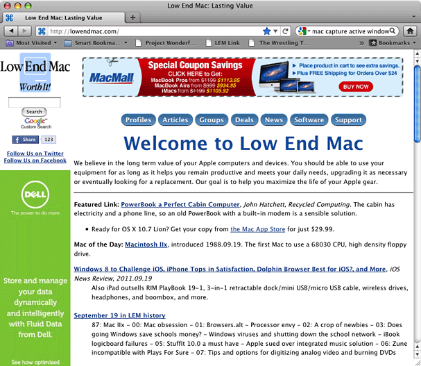 Low End Mac as displayed with TenFourFox