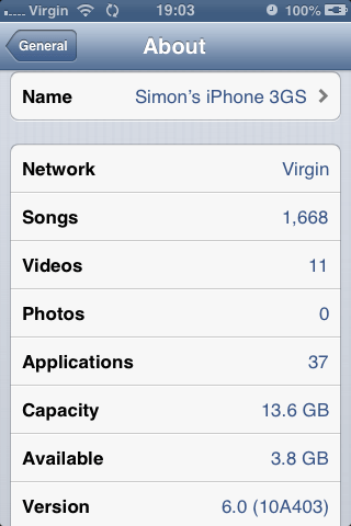 iPhone 3Gs running iOS 6
