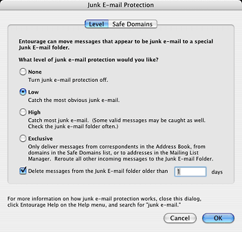 Entourage Junk E-mail Protection