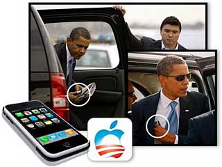 Barack Obama with his iPhone