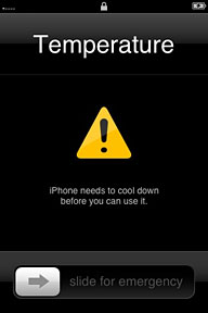 iPhone temperature warning screen