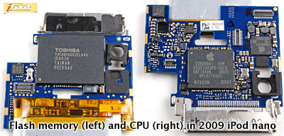Flash memory and CPU in the 2009 iPod nano