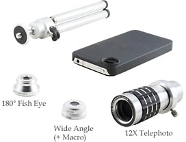 USB Fever Wide Angle + Fish Eye + 12x Telephoto Lens Combo for iPhone 4