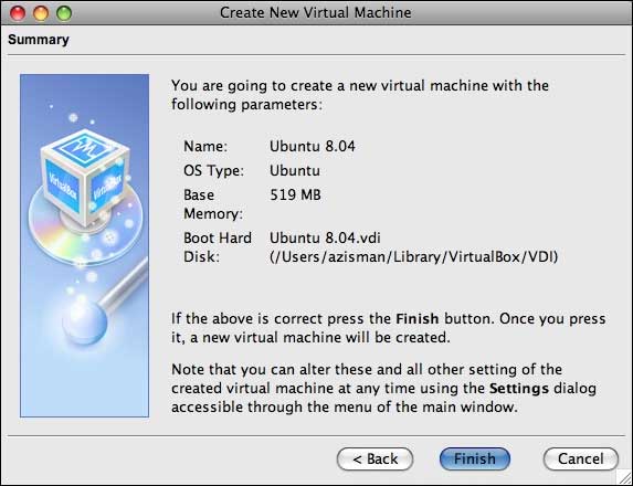Summary of your new virtual machine in VirtualBox