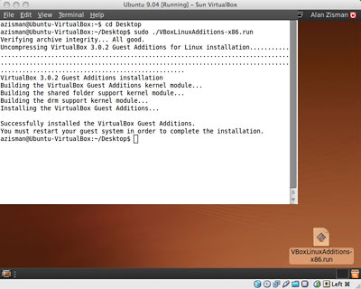 Ubuntu 9 mounts the Additions disk image to its desktop