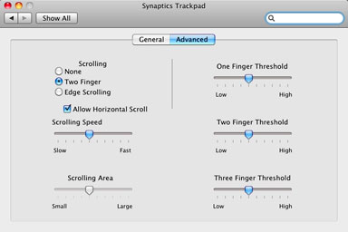 Synaptics Trackpad Preferences