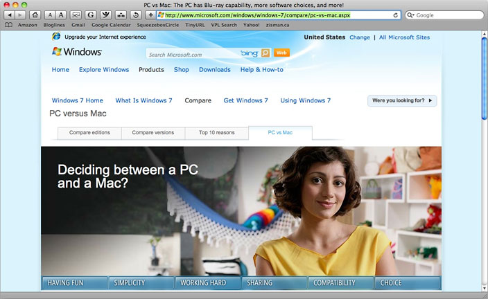 Microsoft's PC vs. Mac page