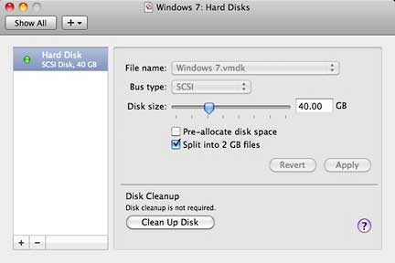 parallels for mac low disk space