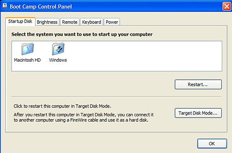 The Boot Camp Control Panel in Windows