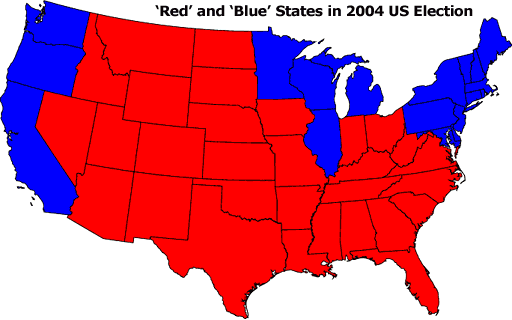 'red' vs. 'blue' states in 2004 US election