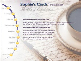 Sophie's Cards menu screen