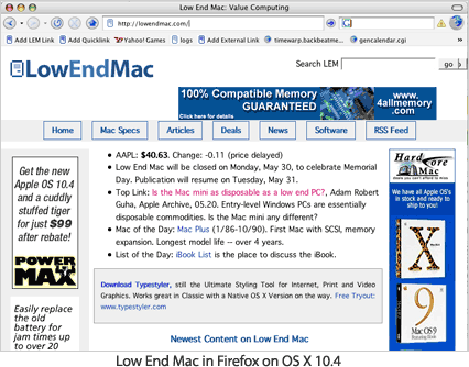 Low End Mac in Firefox