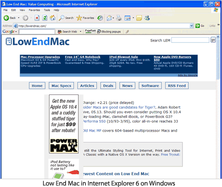 Low End Mac in Internet Explorer 6