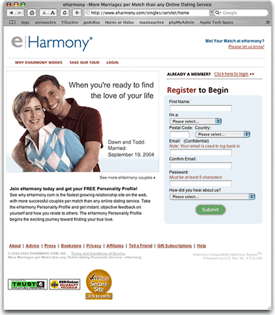 eHarmony home page