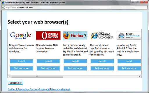 Windows browser ballot screen
