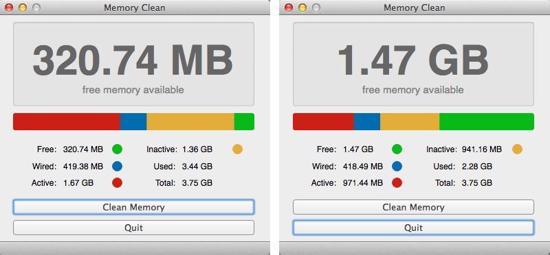 Before and after running Memory Clean