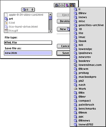 Default Folder's Recent menu