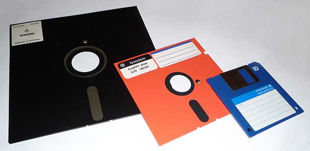 8-inch, 5-1/4-inch, and 3-1/2-inch floppy disks