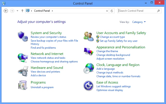 Windows 8 Control Panel