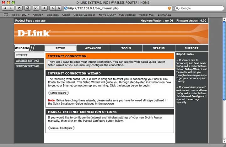 manual Internet connection options