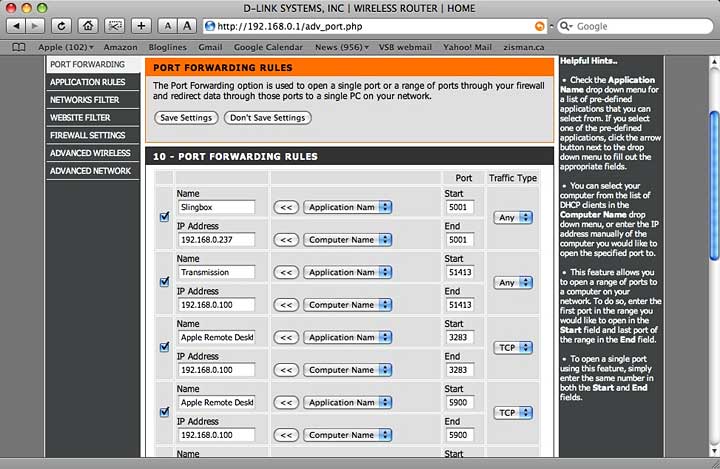 port forwarding rules