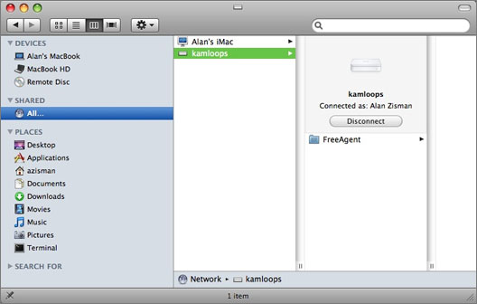Connecting to a shared volume in the Finder