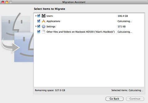 Migration Assistant lets you choose which users and settings to restore